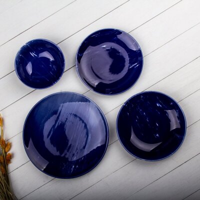 Yegane 24 Parça Yemek Seti Ebru Transparan Mavi Beyaz - YEGANE